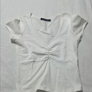 Brandy Melville White Ruched V-Neck Top